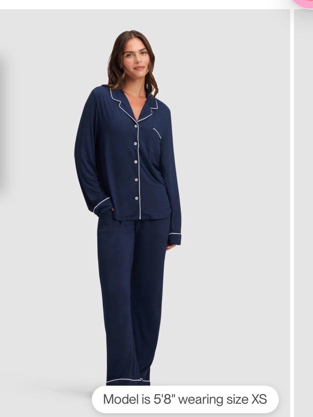 Cozy Earth Navy Long-Sleeve Pajama Set with White Piping size Tall Small